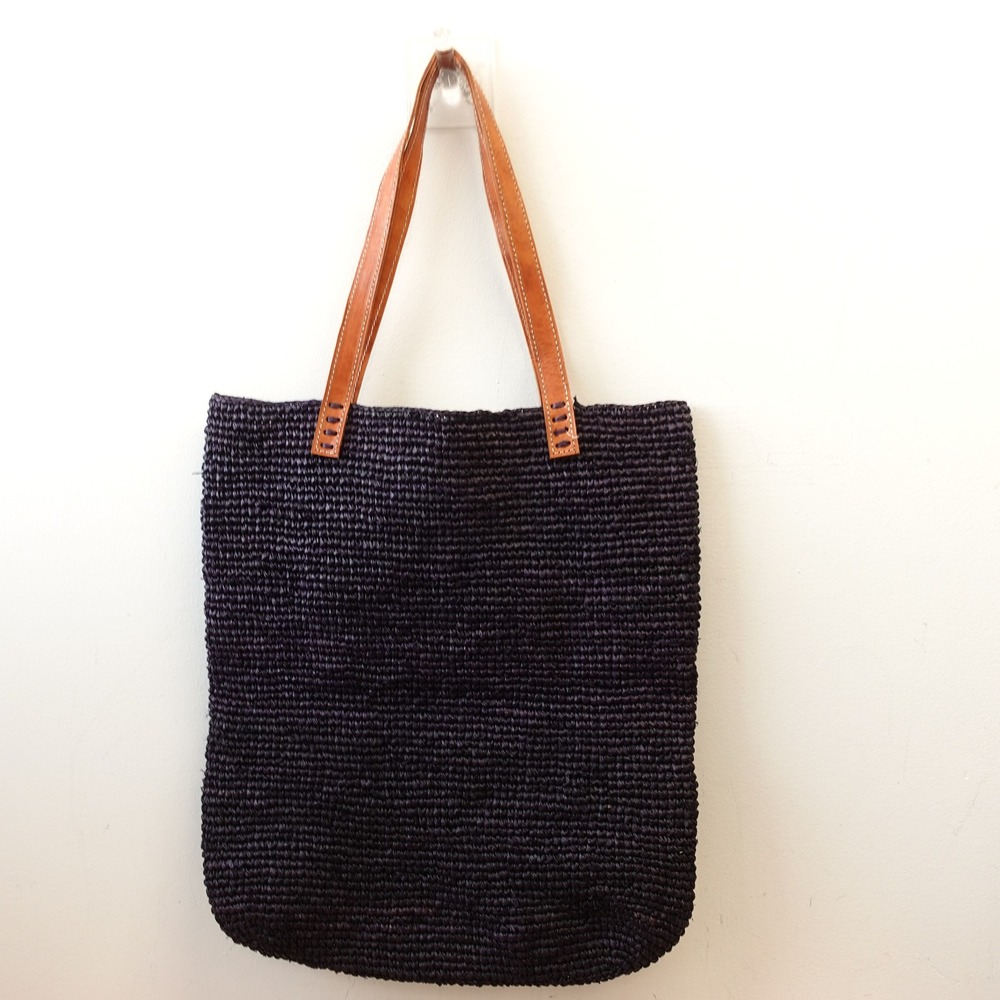 Mar Y Sol Raffia Shoulder Tote Bag Navy Indigo Straw Woven Shopper Beach Boho